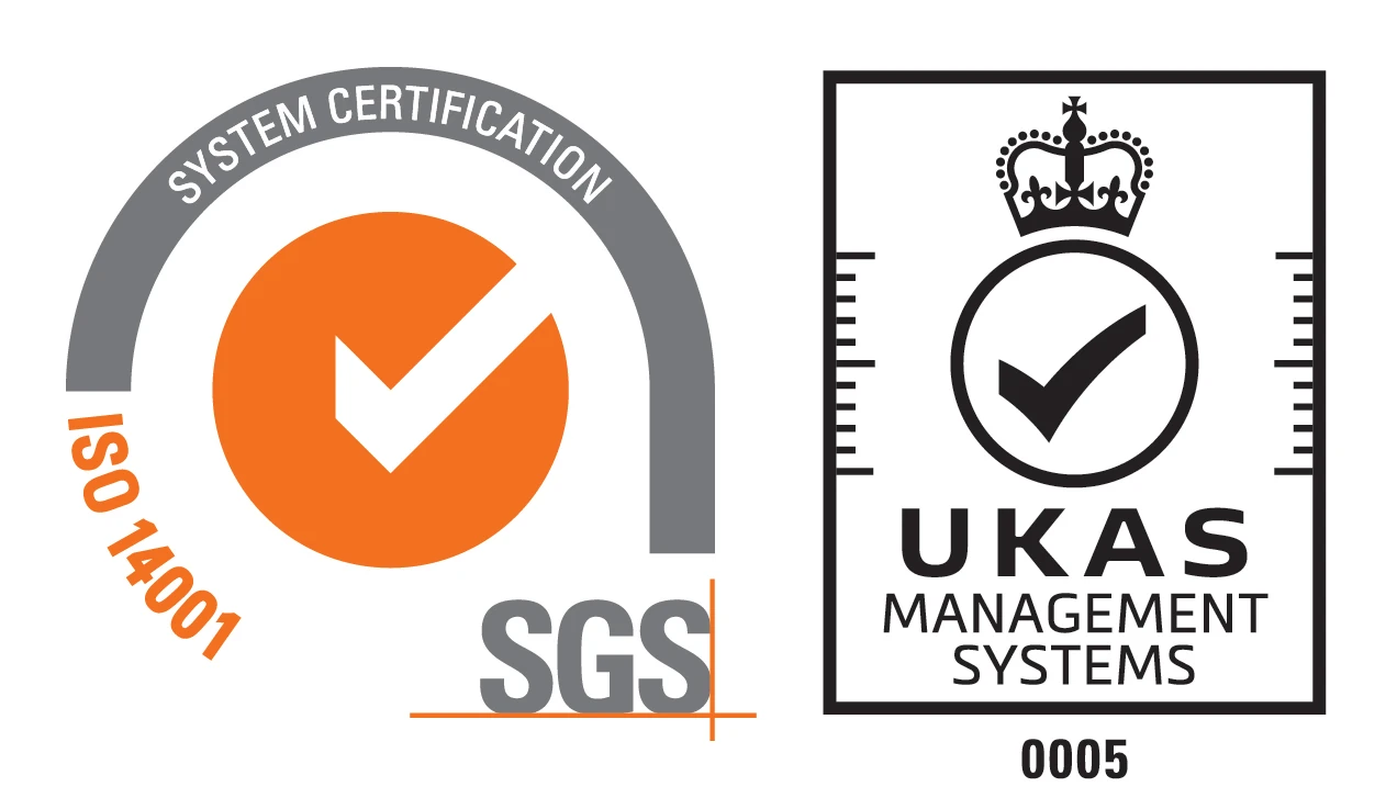 SGS ISO 14001 and UKAS certification marks