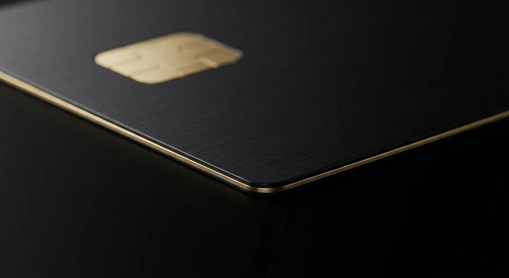 Gold foil along the edges of a black card