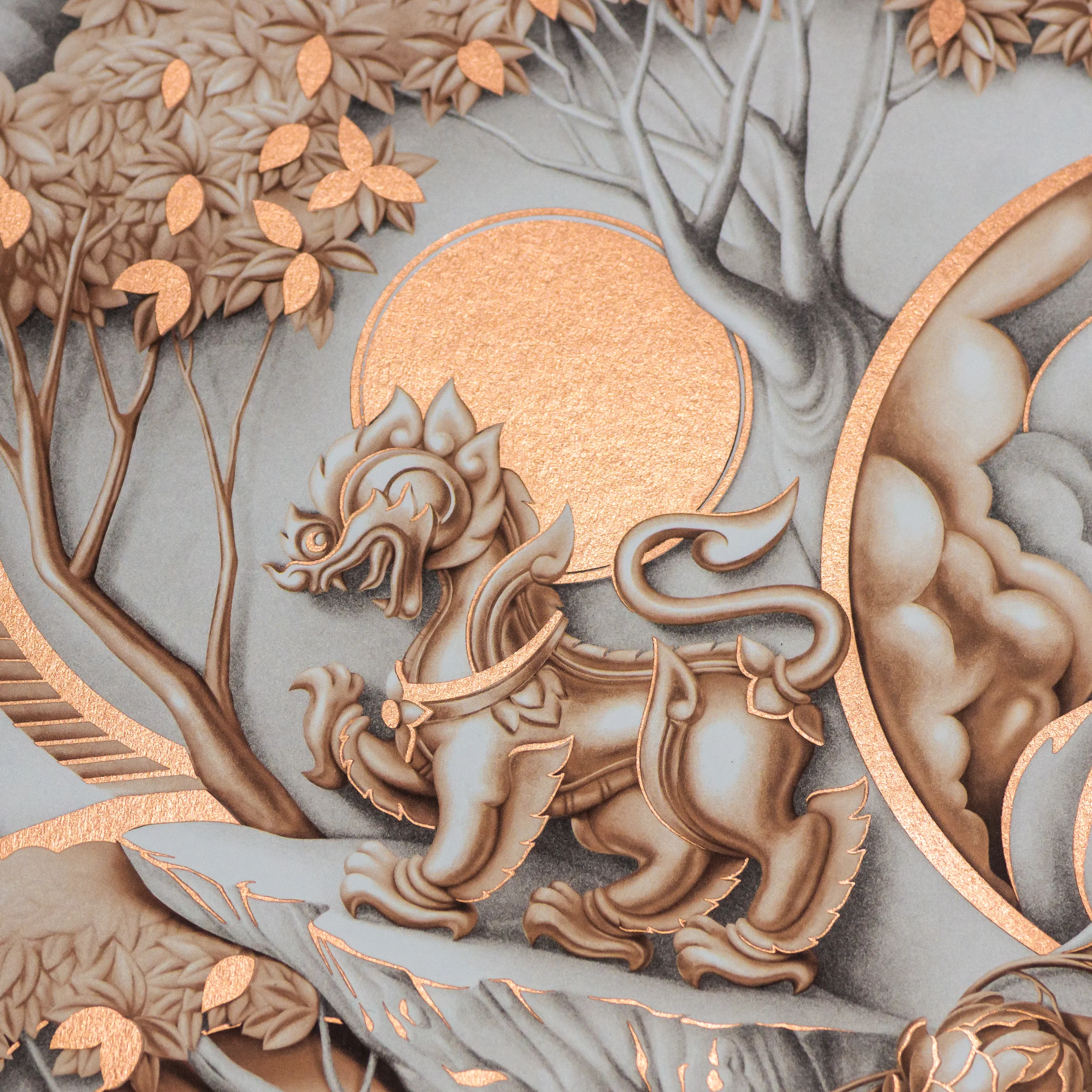 Matte copper foil on a Thai mythical lion illustration