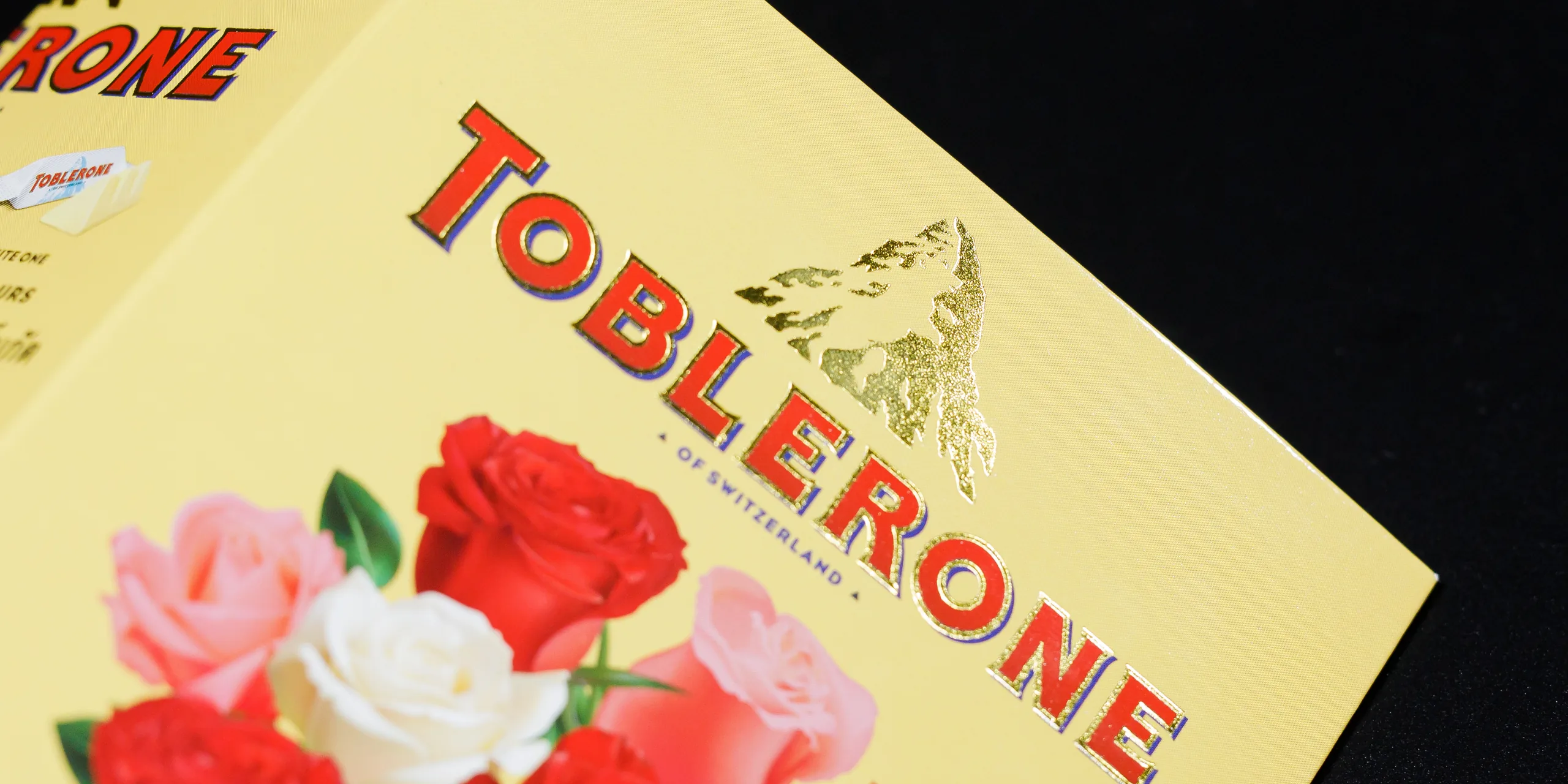 Metallic foil on a Toblerone gift box