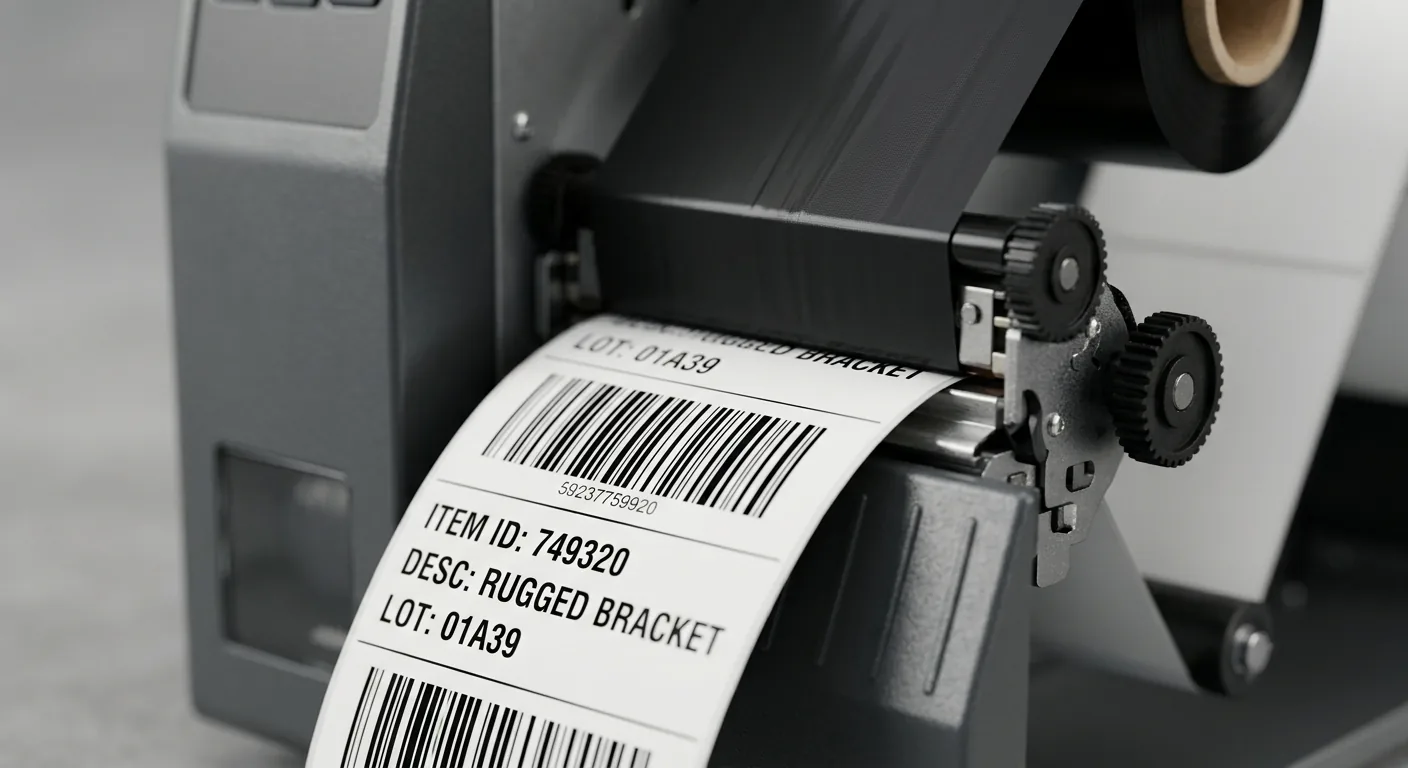 Barcode label coming out of a thermal transfer printer
